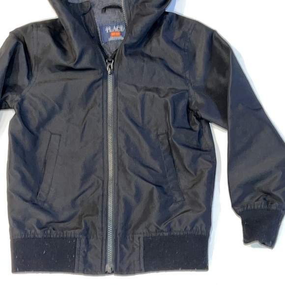 Place Kids Lightweight Black Hoodie Athletic Jacket Polyester Lined Zipper Small - Picture 3 of 5